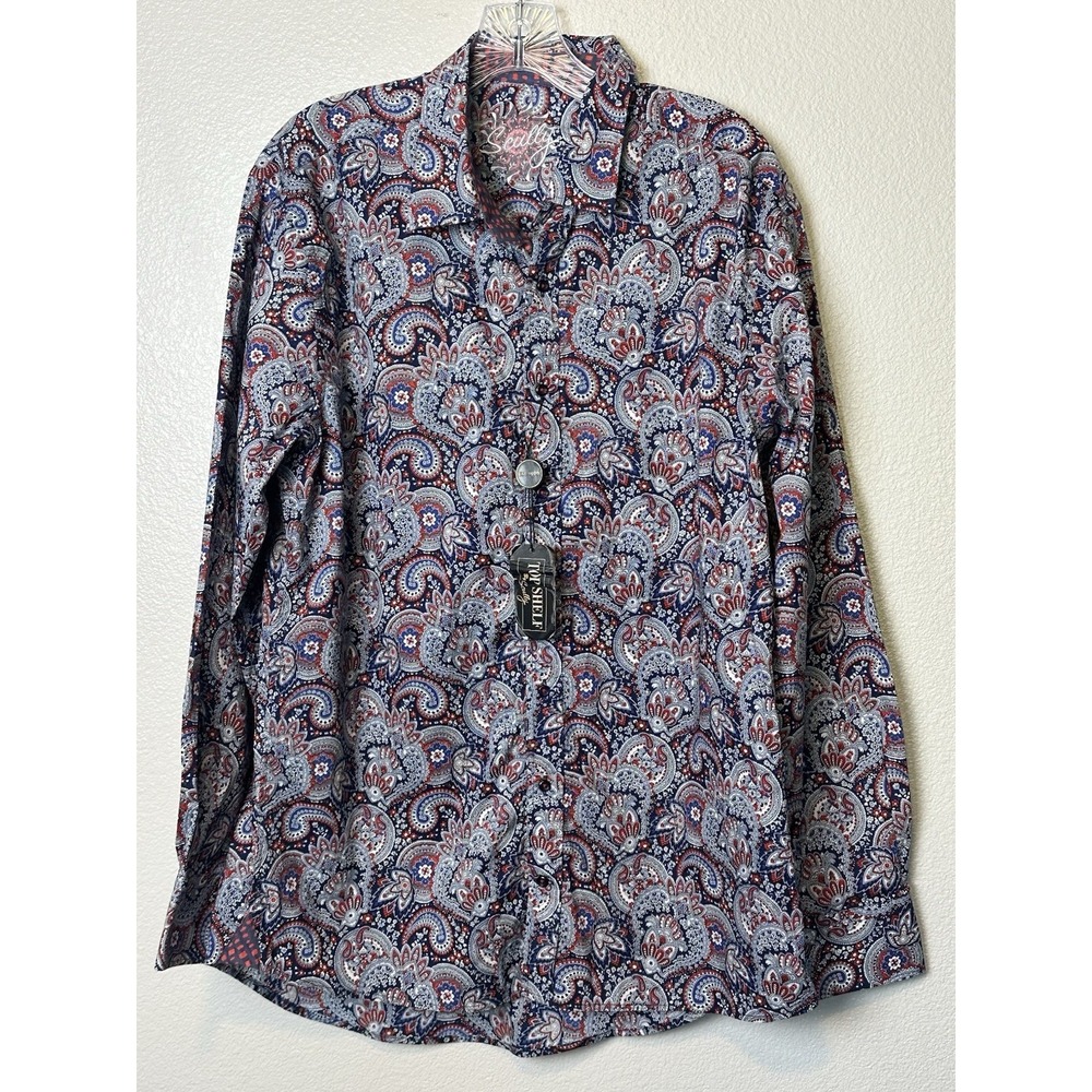 SCULLY Top Shelf Men's L Blue Paisley Long Sleeve Button Up Western Cowboy Shirt